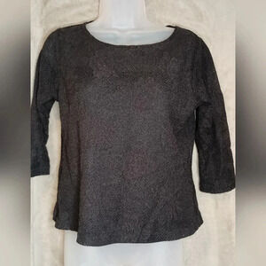 GEORGE black sheer rose 3/4 sleeves top (#971)